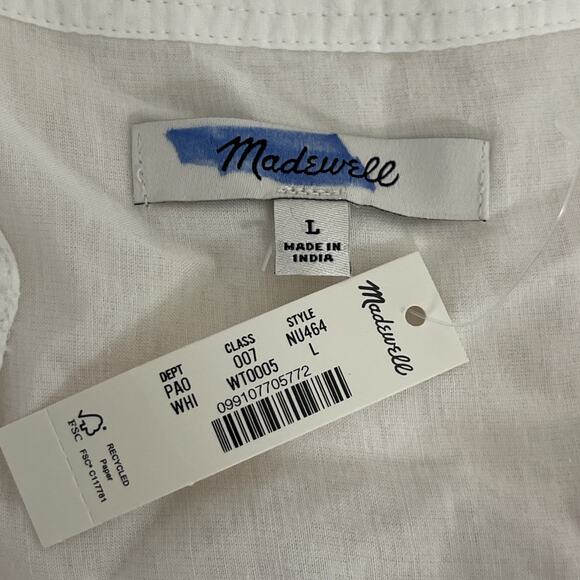NWT Madewell Shirred Crewneck Button Up Top Blouse White Size Large NU464 - Picture 3 of 10